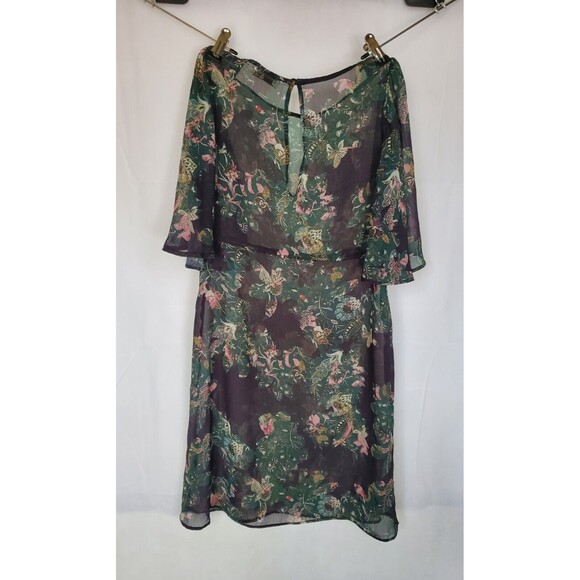 Zara Premium Denim Collection Sheer Floral Mini Dress Tunic Butterfly Sleeves XS - Picture 2 of 5